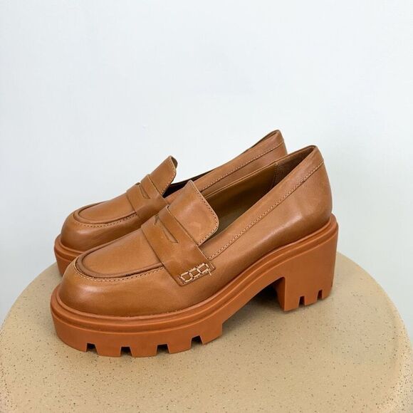 Schutz Women’s 90s Viola Tractor Leather Chunky Lug Sole Flat in Tan Rust Honey - Picture 13 of 13